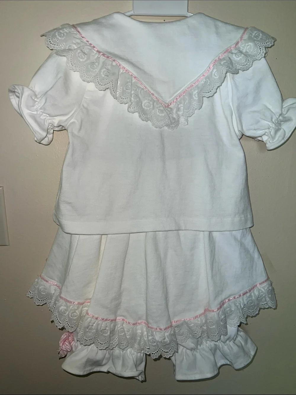 Cottagecore White Lace Trim Two-Piece Set with Pink Accents​